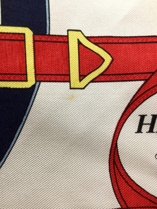 HERMES（エルメス）HERMES (エルメス) カレ90　Eperon d'Or（黄金の拍車）エプロンドール ホワイトの古着・服飾アイテム