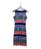 PLEATS PLEASEプリーツプリーズ）の古着「プリーツノースリーブワンピース」｜ブルー×ピンク