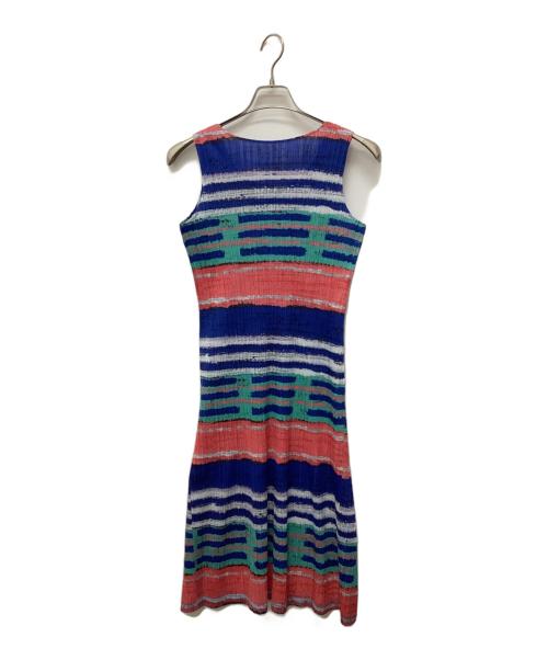 PLEATS PLEASE（プリーツプリーズ）PLEATS PLEASE (プリーツプリーズ) プリーツノースリーブワンピース ブルー×ピンク サイズ:２の古着・服飾アイテム
