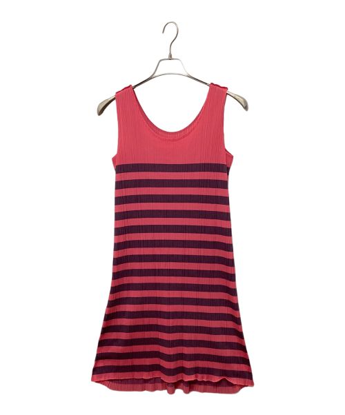 PLEATS PLEASE（プリーツプリーズ）PLEATS PLEASE (プリーツプリーズ) プリーツノースリーブワンピース ピンク×ブラック サイズ:2の古着・服飾アイテム