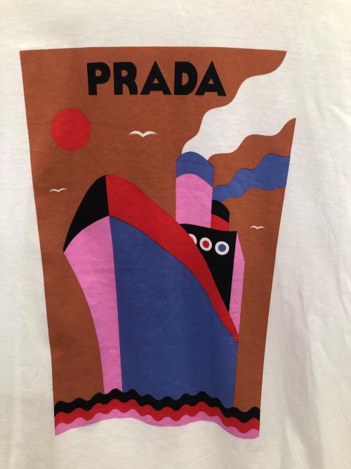 PRADA（プラダ）PRADA (プラダ) オリンピア・ザグノリ ボート プリントTシャツ／OLIMPIA ZAGNOLI BOAT T PRINT SHIRT ホワイト サイズ:SIZE Mの古着・服飾アイテム