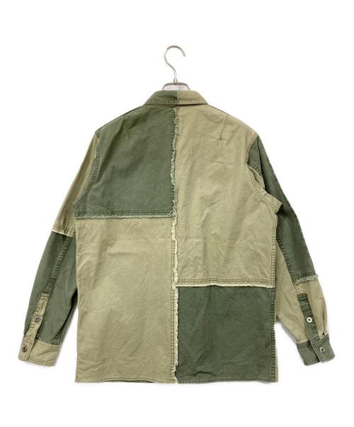ISAMU KATAYAMA BACKLASH（イサムカタヤマ・バックラッシュ）ISAMU KATAYAMA BACKLASH (イサムカタヤマ・バックラッシュ) ウォッシュ加工 パッチワークシャツ グリーン サイズ:Mサイズの古着・服飾アイテム