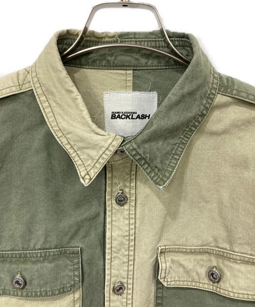 ISAMU KATAYAMA BACKLASH（イサムカタヤマ・バックラッシュ）ISAMU KATAYAMA BACKLASH (イサムカタヤマ・バックラッシュ) ウォッシュ加工 パッチワークシャツ グリーン サイズ:Mサイズの古着・服飾アイテム