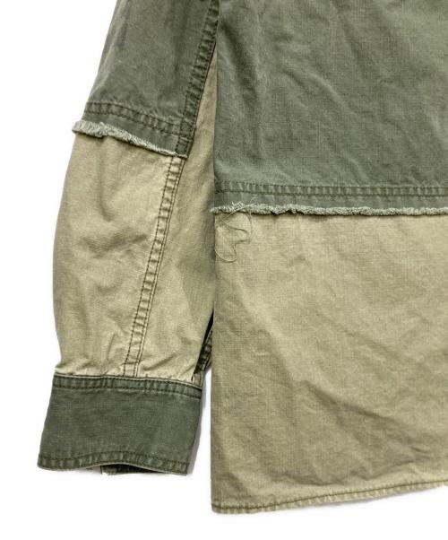 ISAMU KATAYAMA BACKLASH（イサムカタヤマ・バックラッシュ）ISAMU KATAYAMA BACKLASH (イサムカタヤマ・バックラッシュ) ウォッシュ加工 パッチワークシャツ グリーン サイズ:Mサイズの古着・服飾アイテム