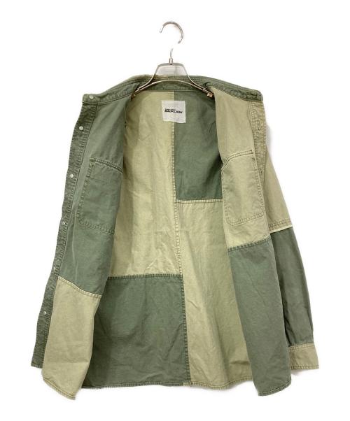 ISAMU KATAYAMA BACKLASH（イサムカタヤマ・バックラッシュ）ISAMU KATAYAMA BACKLASH (イサムカタヤマ・バックラッシュ) ウォッシュ加工 パッチワークシャツ グリーン サイズ:Mサイズの古着・服飾アイテム