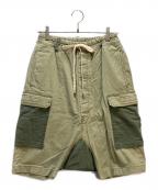 ISAMU KATAYAMA BACKLASHイサムカタヤマ・バックラッシュ）の古着「パッチワークサルエルショーツ」｜グリーン