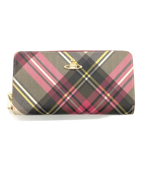 Vivienne Westwood（ヴィヴィアンウエストウッド）Vivienne Westwood (ヴィヴィアンウエストウッド) DERBY　ラウンドファスナー財布 ピンク×ブラックの古着・服飾アイテム