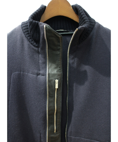 HERMES（エルメス）HERMES (エルメス) レザー切替ブルゾン/ウールジャケット ネイビー サイズ:50の古着・服飾アイテム