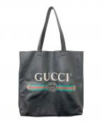 GUCCIグッチ）の古着「ロゴプリント レザートートバッグ」｜ブラック