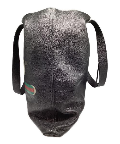 GUCCI（グッチ）GUCCI (グッチ) ロゴプリント レザートートバッグ ブラックの古着・服飾アイテム