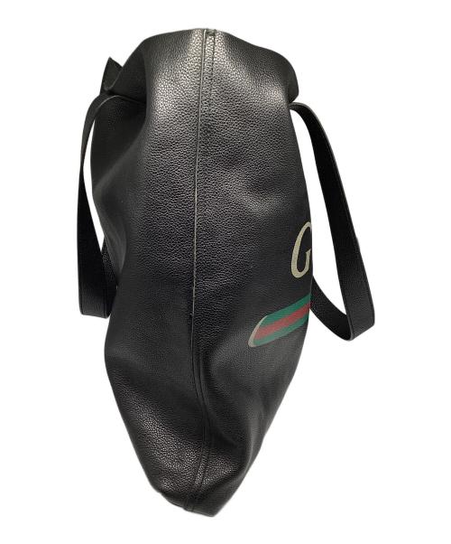 GUCCI（グッチ）GUCCI (グッチ) ロゴプリント レザートートバッグ ブラックの古着・服飾アイテム