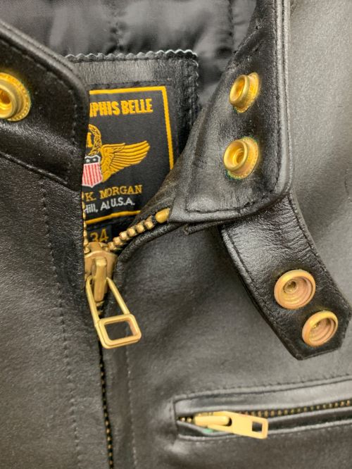 MORGAN MEMPHIS BELLE（モーガン メンフィス ベル）MORGAN MEMPHIS BELLE (モーガン メンフィス ベル) ライナー付シングルレザージャケット ブラック サイズ:34の古着・服飾アイテム