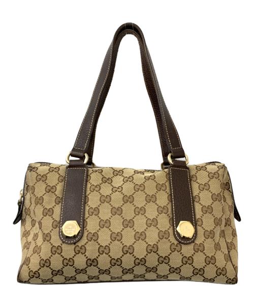 GUCCI（グッチ）GUCCI (グッチ) GGキャンバス ハンドバッグ ベージュ×ブラウンの古着・服飾アイテム