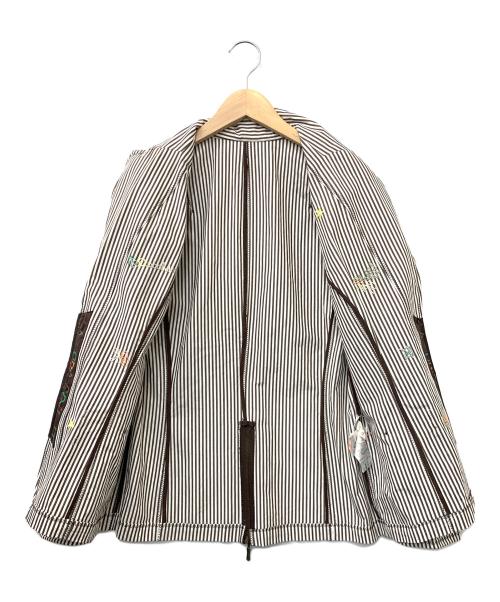 伊太利屋（イタリヤ）伊太利屋 (イタリヤ) 刺繍テーラードジャケット ホワイト×ブラウン サイズ:9の古着・服飾アイテム