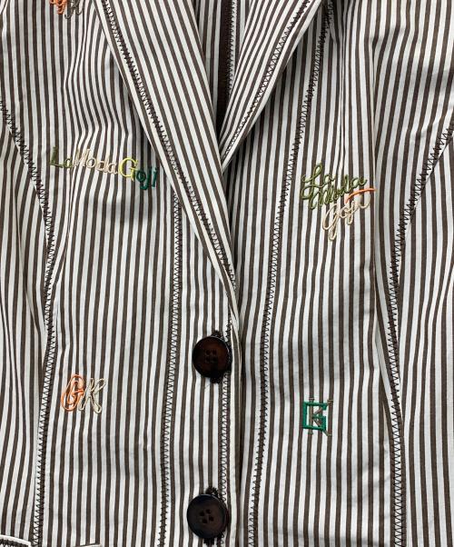 伊太利屋（イタリヤ）伊太利屋 (イタリヤ) 刺繍テーラードジャケット ホワイト×ブラウン サイズ:9の古着・服飾アイテム