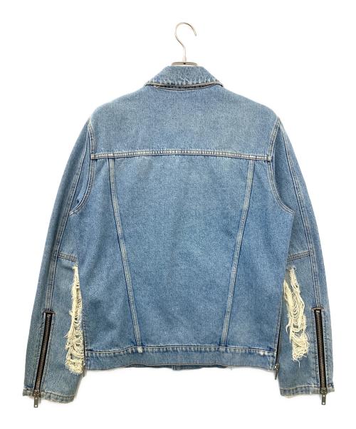 MSGM（エムエスジーエム）MSGM (エムエスジーエム) ダメージスリーブデニムジャケット ブルー サイズ:46の古着・服飾アイテム