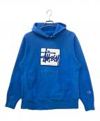 Champion REVERSE WEAVE×stussyチャンピオン リバース ウィーブ×ステューシー）の古着「パーカー」｜ブルー