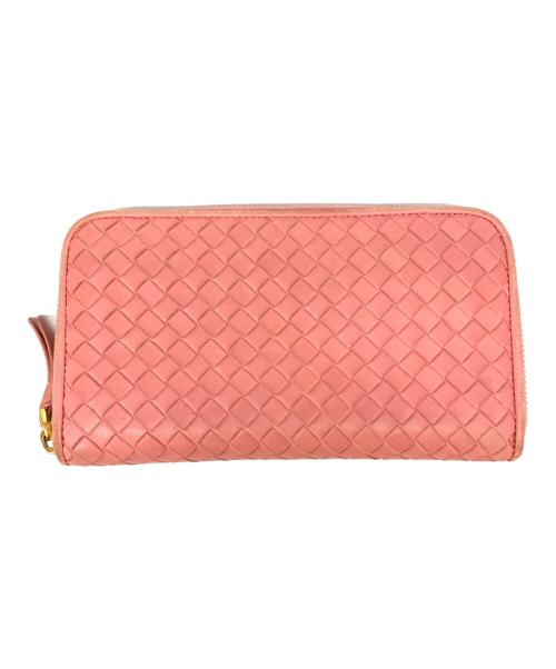BOTTEGA VENETA（ボッテガベネタ）BOTTEGA VENETA (ボッテガベネタ) イントレチャート ラウンドファスナー長財布 ピンクの古着・服飾アイテム