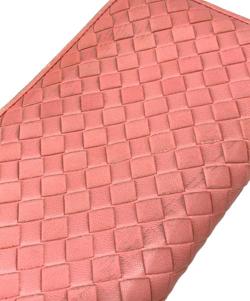 BOTTEGA VENETA（ボッテガベネタ）BOTTEGA VENETA (ボッテガベネタ) イントレチャート ラウンドファスナー長財布 ピンクの古着・服飾アイテム