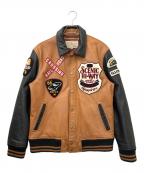 AVIREXアヴィレックス）の古着「66スタジアムレザージャケット」｜ブラウン×ブラック