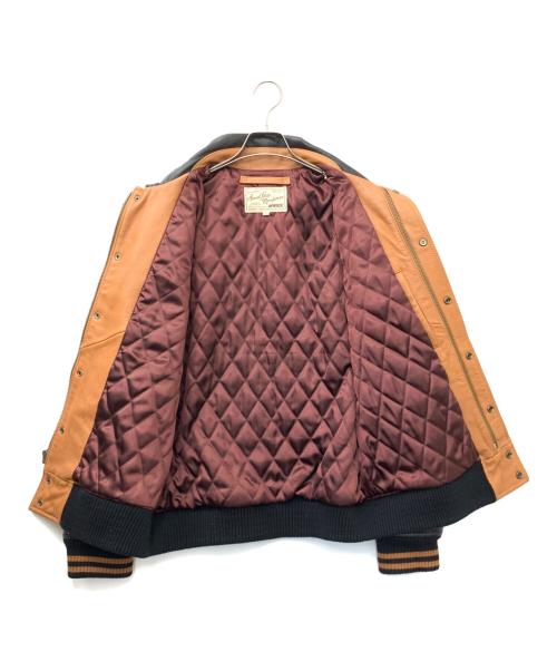 AVIREX（アヴィレックス）AVIREX (アヴィレックス) 66スタジアムレザージャケット ブラウン×ブラック サイズ:XLの古着・服飾アイテム