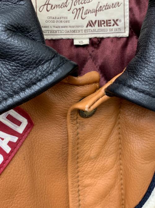AVIREX（アヴィレックス）AVIREX (アヴィレックス) 66スタジアムレザージャケット ブラウン×ブラック サイズ:XLの古着・服飾アイテム