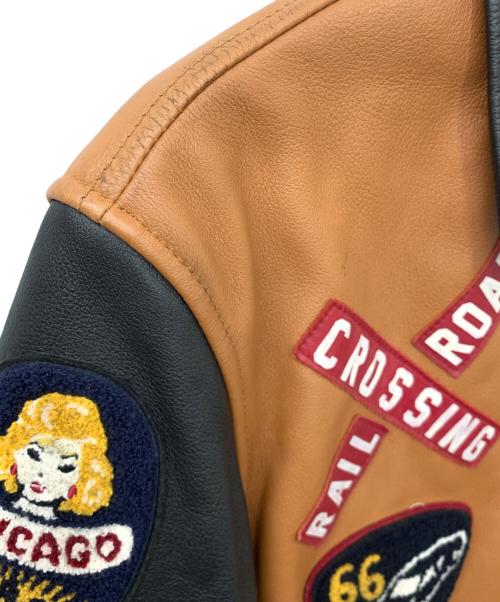 AVIREX（アヴィレックス）AVIREX (アヴィレックス) 66スタジアムレザージャケット ブラウン×ブラック サイズ:XLの古着・服飾アイテム