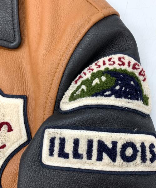 AVIREX（アヴィレックス）AVIREX (アヴィレックス) 66スタジアムレザージャケット ブラウン×ブラック サイズ:XLの古着・服飾アイテム