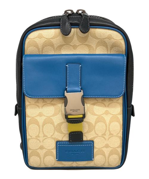 COACH（コーチ）COACH (コーチ) カラーブロック シグネチャー トラックパック ブラック×ベージュ×ブルーの古着・服飾アイテム