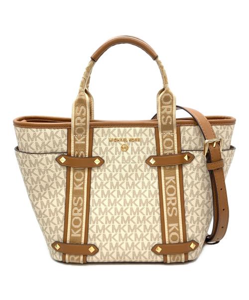 MICHAEL KORS（マイケル・コース）MICHAEL KORS (マイケルコース) MAEVE スモール コンバーチブル オープントート ホワイト×ブラウンの古着・服飾アイテム