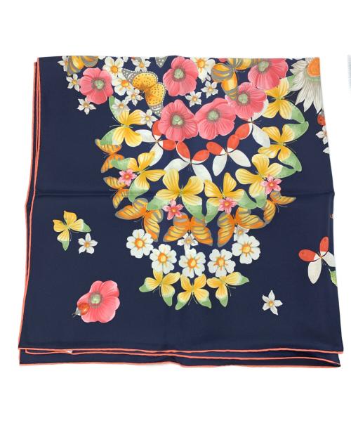 Salvatore Ferragamo（サルヴァトーレ フェラガモ）Salvatore Ferragamo (サルヴァトーレ フェラガモ) シルクスカーフ ネイビーの古着・服飾アイテム