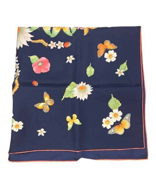 Salvatore Ferragamo（サルヴァトーレ フェラガモ）Salvatore Ferragamo (サルヴァトーレ フェラガモ) シルクスカーフ ネイビーの古着・服飾アイテム