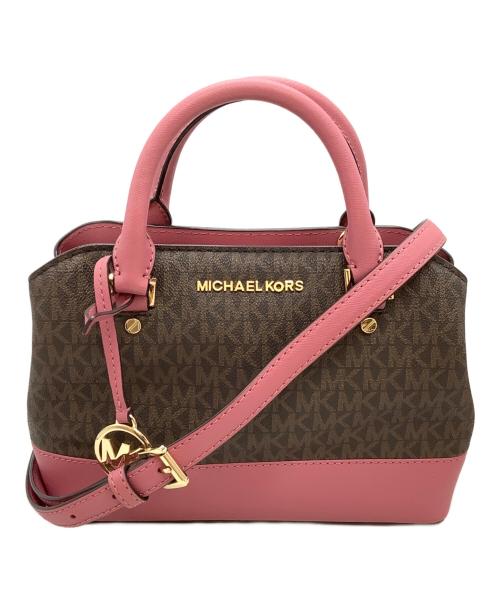 MICHAEL KORS（マイケル・コース）MICHAEL KORS (マイケルコース) 2WAYバッグ ブラウン×ピンクの古着・服飾アイテム