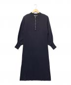 Curensologyカレンソロジー）の古着「パールフロントニットワンピース」｜ネイビー