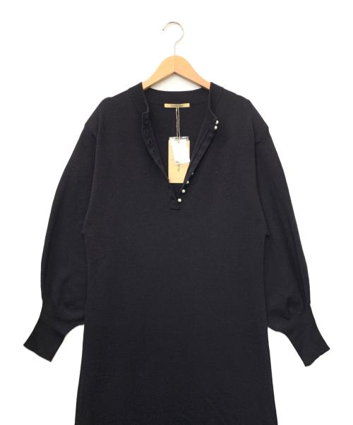 Curensology（カレンソロジー）Curensology (カレンソロジー) パールフロントニットワンピース ネイビー サイズ:FREEの古着・服飾アイテム