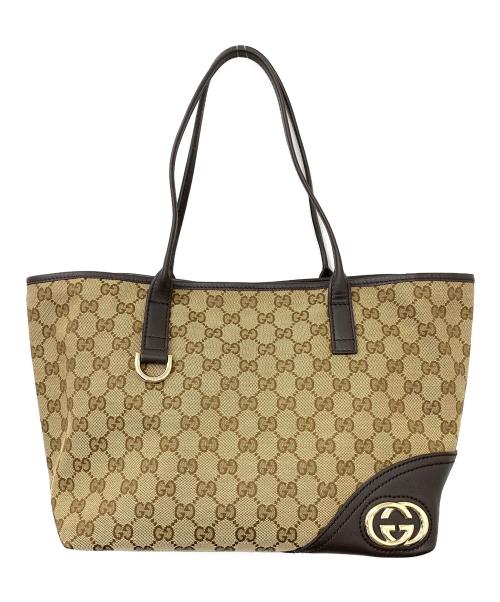 GUCCI（グッチ）GUCCI (グッチ) GGキャンバス ニューブリット トートバッグ ブラウンの古着・服飾アイテム