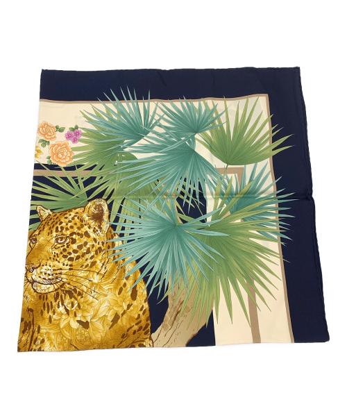 Salvatore Ferragamo（サルヴァトーレ フェラガモ）Salvatore Ferragamo (サルヴァトーレ フェラガモ) シルクスカーフ ネイビー×ベージュの古着・服飾アイテム