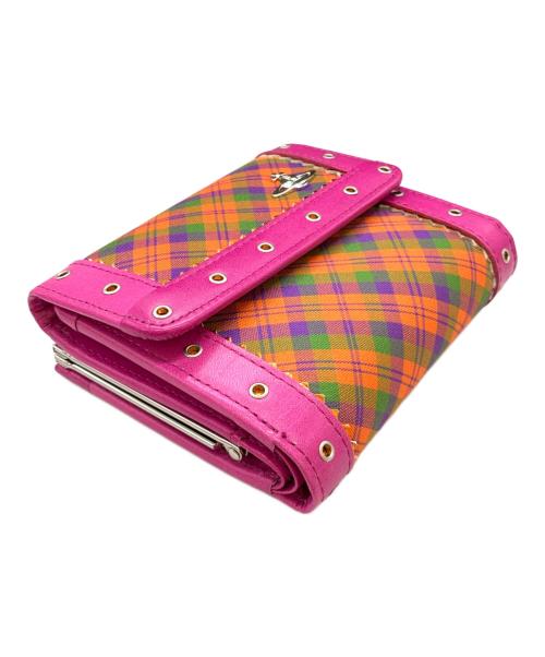 Vivienne Westwood（ヴィヴィアンウエストウッド）Vivienne Westwood (ヴィヴィアンウエストウッド) 3つ折り財布 ショッキングピンク×オレンジ×グリーンの古着・服飾アイテム