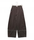 MAISON SPECIALメゾンスペシャル）の古着「バイカラーステッチカーブパンツ」｜ブラウン