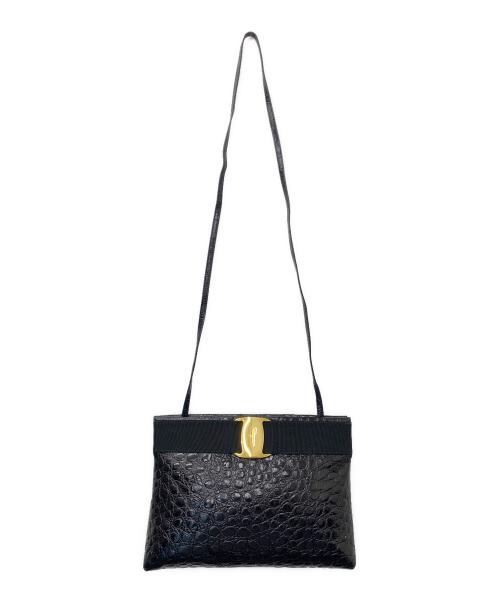 Salvatore Ferragamo（サルヴァトーレ フェラガモ）Salvatore Ferragamo (サルヴァトーレ フェラガモ) 型押しショルダーバッグ ブラックの古着・服飾アイテム