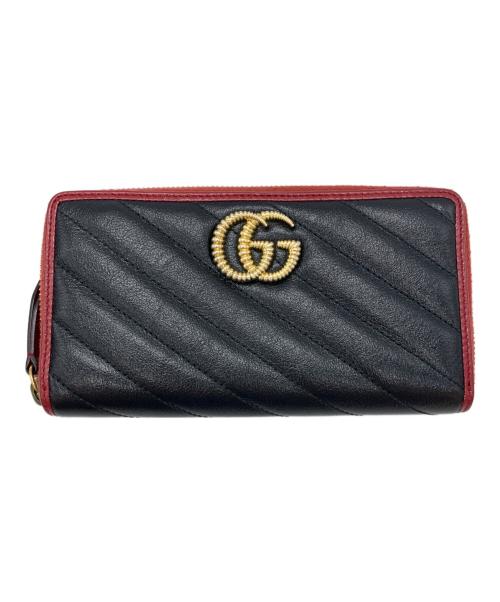 GUCCI（グッチ）GUCCI (グッチ) GGマーモント ジップアラウンドウォレット ブラック×レッドの古着・服飾アイテム