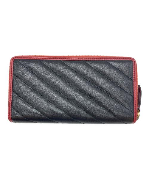 GUCCI（グッチ）GUCCI (グッチ) GGマーモント ジップアラウンドウォレット ブラック×レッドの古着・服飾アイテム