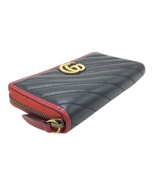 GUCCI（グッチ）GUCCI (グッチ) GGマーモント ジップアラウンドウォレット ブラック×レッドの古着・服飾アイテム