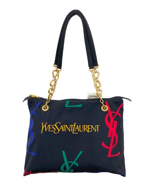 Yves Saint Laurent（イヴサンローラン）Yves Saint Laurent (イヴサンローラン) マルチロゴショルダートートバッグ ブラックの古着・服飾アイテム
