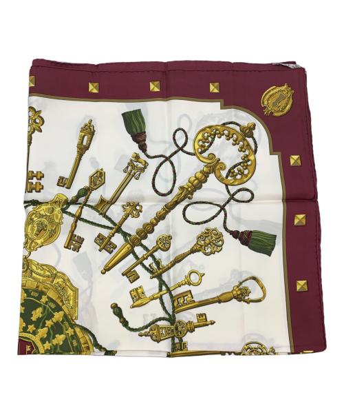 HERMES（エルメス）HERMES (エルメス) カレ90 シルクスカーフ ワインレッド×ホワイトの古着・服飾アイテム