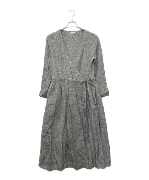 fog linen work（フォグリネンワーク）fog linen work (フォグリネンワーク) 長袖ワンピース ブラック×ホワイト サイズ:サイズ表記無しの古着・服飾アイテム