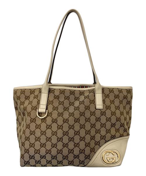 GUCCI（グッチ）GUCCI (グッチ) ニューブリットトートバッグ ベージュ×ブラウンの古着・服飾アイテム