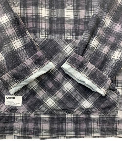 Schott（ショット）Schott (ショット) BAJA HOODED OMBRE NEL SHIRT ホワイト×ブラック サイズ:Lの古着・服飾アイテム