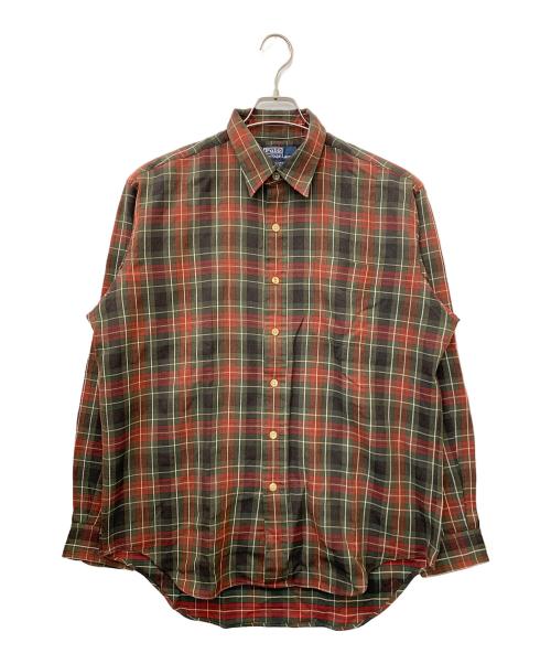 POLO RALPH LAUREN（ポロ・ラルフローレン）POLO RALPH LAUREN (ポロ・ラルフローレン) 90's ウールチェックシャツ レッド×カーキ サイズ:Lの古着・服飾アイテム