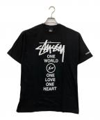 stussyステューシー）の古着「ONE WORLD ONE LOVE ONE HEART TEE」｜ブラック